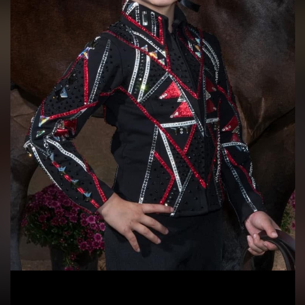 Youth Black and Red Embellished showmanship Jacket - Picture 3 of 11